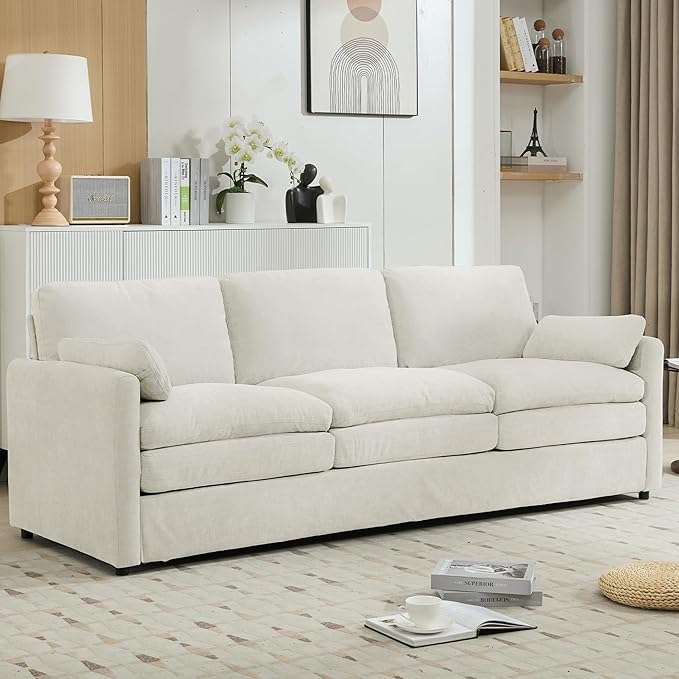 89 Oversized Cozy Upholstered 3-Seater Sofa Comfy Cloud Sofa with Detachable Lumbar Pillow Chenille Fabric Cloud Sofa Double Cushion Couch for Living Room (Beige-3c)