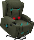 Best Choice Products Modern Linen Electric Power Lift Chair Recliner Massage Chair Adjustable Furniture for Back Legs w/ 3 Positions USB Port Heat Cupholders Easy-to-Reach Button - Olive