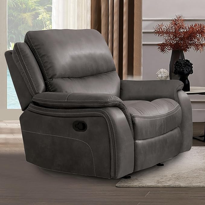 Furniture of America Rock Haven Fabric Upholstered Power Recline Chair with Pillow Top Arms for Living Room Home Office Dark Gray