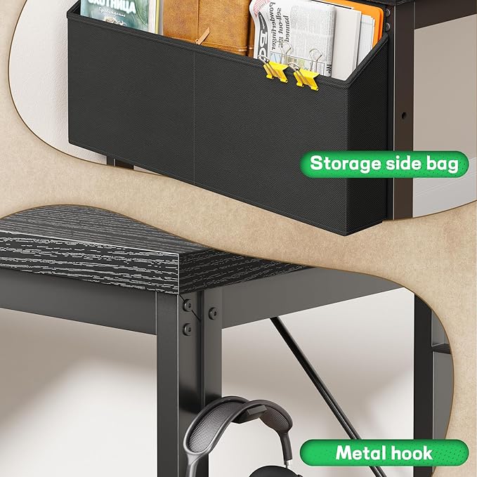 L Shaped Desk Gaming Desk with Power Outlets &amp 0.95 Inch Thicker Desktop Computer Desk with Storage Bag Corner Desk with LED Lights Reversible Office Desk for Home LivingBedroom Black