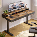 ONBRILL Standing Desk with Drawers 63x23.6 Electric Stand Up Desk with Storage Shelf and Memory Controller Sit Stand Desk Adjustable Height from 28-46 for Computer Workstation Rustic Brown