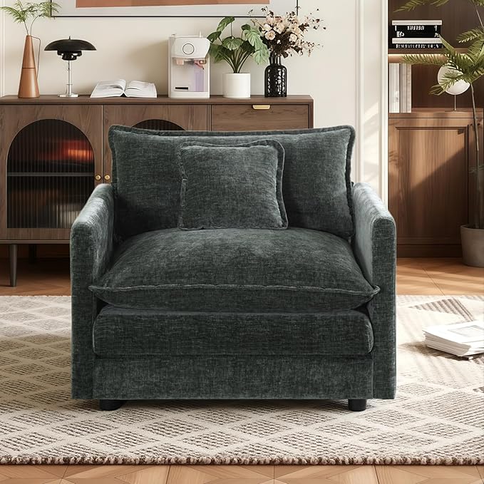 SoarFlash Chenille Single Seat Sofa with Armests Grey