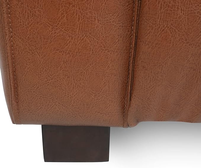 80.25 PU Leather Upholstered Couch Modern 3 Seater Sofa with Tufted Back and Square Arms Nailhead Sofa for Living Room Office Apartment Small Space Light Brown