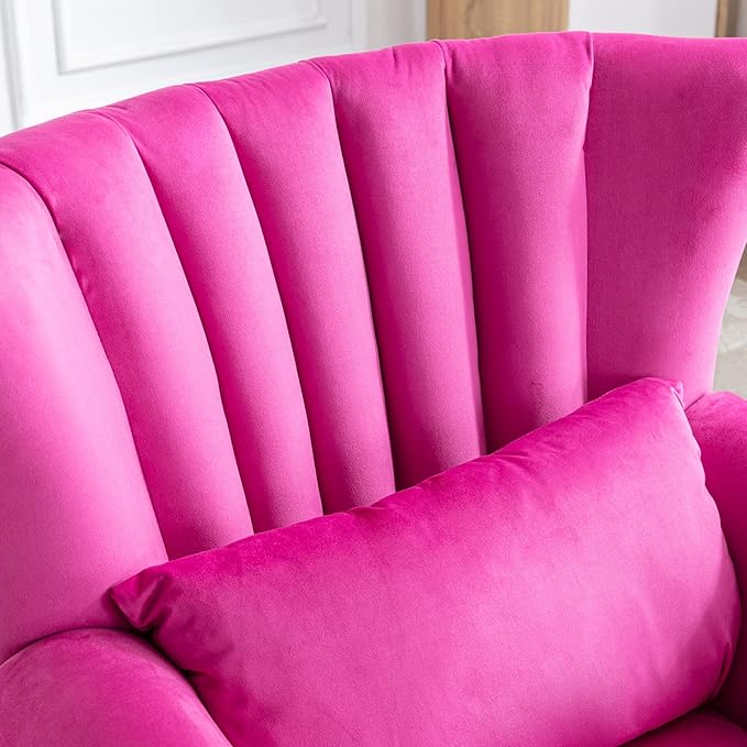 Accent Reading Arm Chairs Midcentury Modern Comfy Corner Sofa Chair Wingback Waiting Room Club Chair with Tufted Back for Living Room/Bedroom/Reception Room Velvet Rose