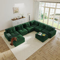 Corner Boneless Couch Modular Sectional Sofa Modern 8-Seater C Shaped Sectional Couches for Living Room with Deep Seat and Ottoman Oversized Comfy Corduroy Cloud Couch Sleeper Sofa Green