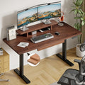 ONBRILL Standing Desk with Drawer 55x23.6 Inches Solid Wood Desktop Stand Up Desk with Whole-Piece Board and Storage Shelf Adjustable Height from 28-46 Inches for Home &amp Office Black Walnut