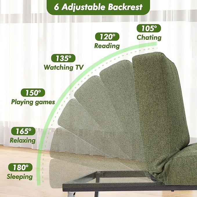 Sleeper Chair Bed Upgrade 4-in-1 to 5-in-1 Convertible Multi-fuction Sofa Chair w/Adjustable Backrest Assembly-Free Linen Folding Sofa Ottoman Bed for Living Room Apartment (Deep Green)