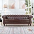 Ball &amp Cast 84 Chesterfield Leather Sofa with Channel Tufted Seat BackClassic 3 Seater Couch w/Roll Arm Nailhead Trim and UpholsteredMid Century Furniture for Living RoomOfficeDark Brown PU