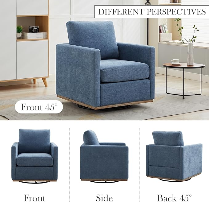 Aoiy &amp Wifon 30.7 W Swivel Accent Chair Mid Century Modern Swivel Chair for Living Room Comfy Small Accent Chair Wavy Chenille Blue