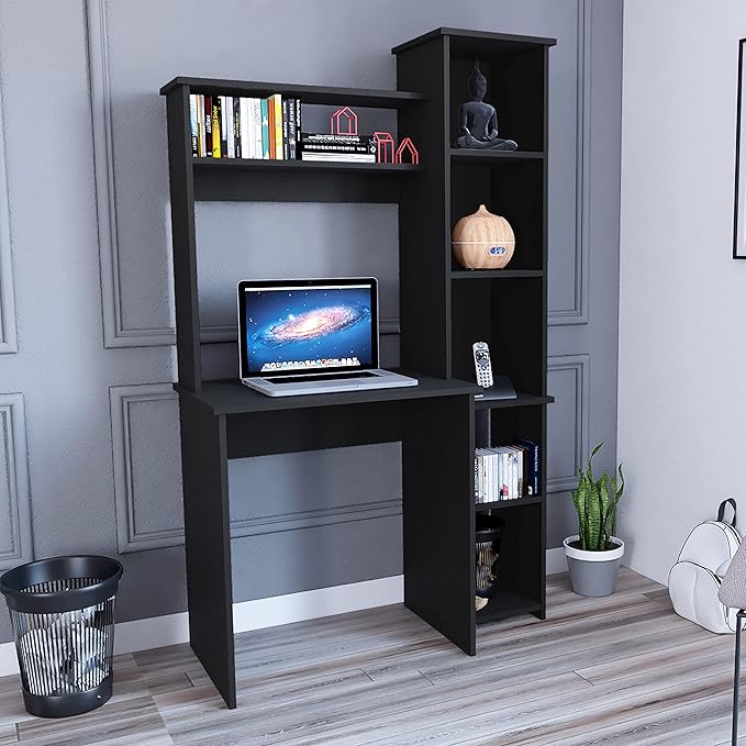Versalles Writing Desk with Shelves and Cubbies - Black - Home Office Furniture