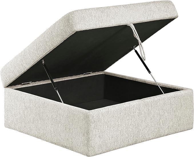 Lexicon 41 W Storage Ottoman with Casters Textured Microfiber Upholstered Square Ottoman Foot Stool Foot Rest for Living Room Module for Sectional Couch No Assembly Required Microfiber Beige