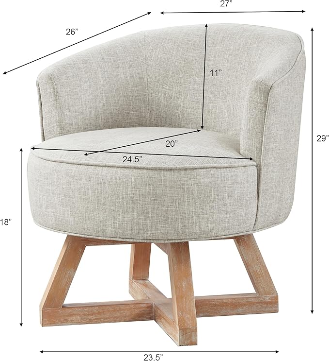 Swivel Chair with Cross-Shaped Wooden BaseLounge Chair with Solid Wood Legs 360°Freely Swivel Chair Classic Linen Fabric for Living Room Bedroom Office Dresser -Light Gray