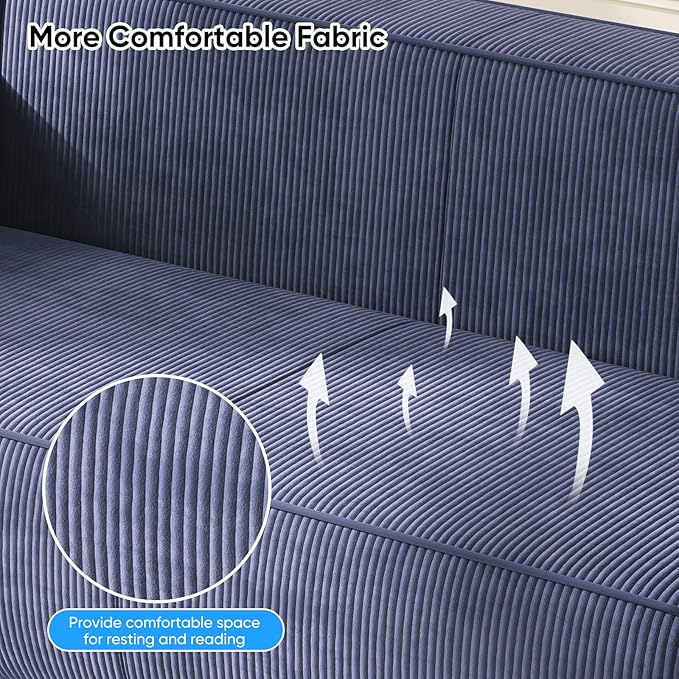 PUREMIND 3 Seater Sofa in a Box 76 Modern Corduroy Sofa Couch with Widen Armrest No Installation Comfy Deep Seat Couches for Living Room Apartment Blue