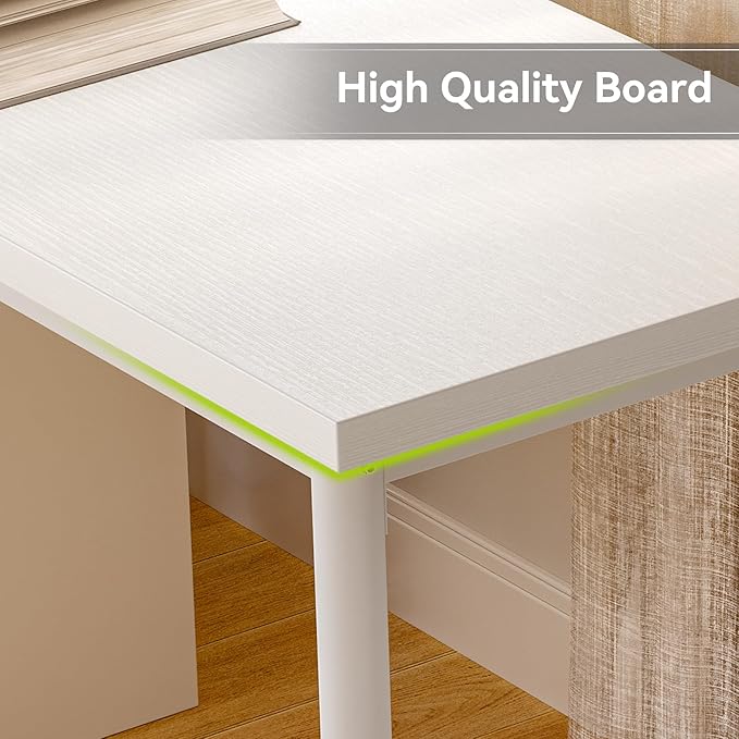 LITTLE TREE Computer Desk with 5 Drawers 47 Inch White Modern Simple Study Writing Desk with Metal Frame Work Desk for Home Office