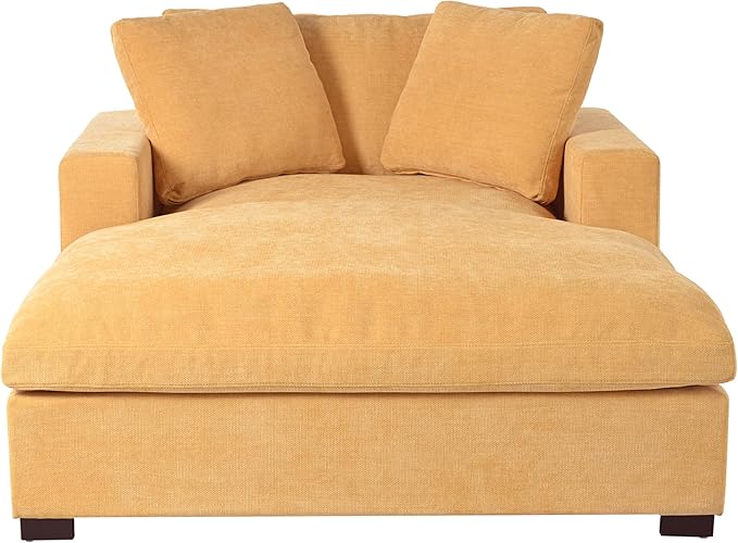 Christopher Knight Home Larrz Oversized Chaise Lounge Chair Indoor Cozy Upholstered Sleeper Sofa Couch Durable Wood Frame Deep Seat Reading Chair with 2 Throw Pillows and Armrests Yellow