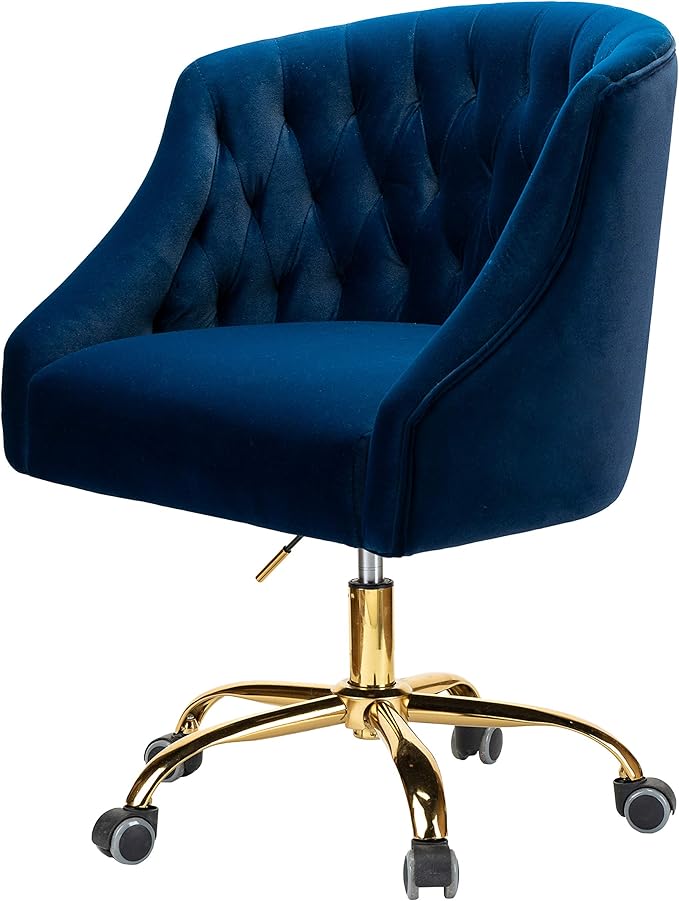 TINA'S HOME Velvet Home Office Chair with Gold Base Comfortable Modern Cute Desk Chair Adjustable Swivel Task Chair for Living Room Bedroom Vanity Study Navy