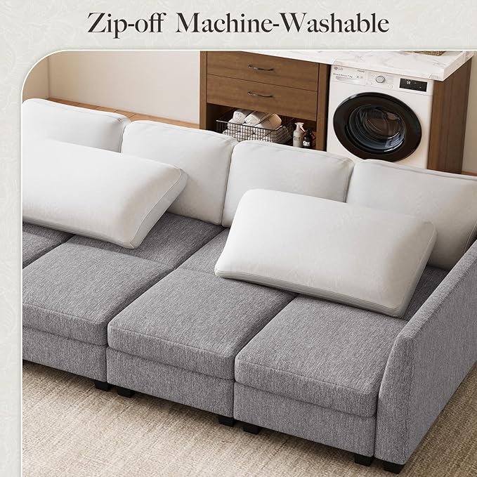 Belffin 111 Cloud Sectional Sleeper Sofa with Deep Seat Modular Sectional Sofa Bed Couches for Living Room. Light Grey Couch