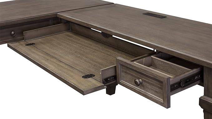 Martin Furniture Carson Wood Open L-Desk &amp Return Writing Table Office Desk Gray