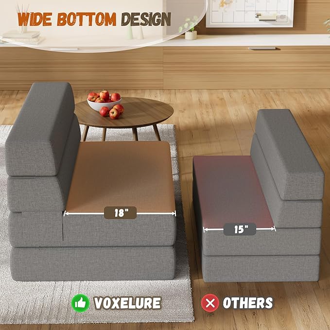 Folding Sofa Bed Convertible Sleeper Chair &amp Couch Bed with Pillow One-Piece High-Density Sponge Mattress Multi-Purpose Floor Sofa for Living Room Office Dorm Apartment Grey Single