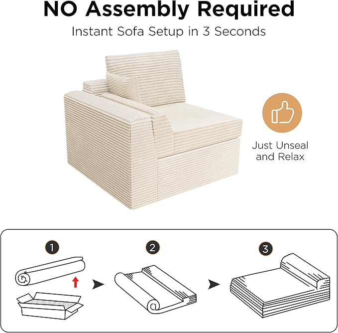 Vabches 106.6 Modular Sectional Sofa with Chaise Comfy Cloud Sectional Couch Modern L-Shape Corduroy Sofa with Deep Seat Upholstered Couches for Living Room BedroomNo Assembly Required (Beige)