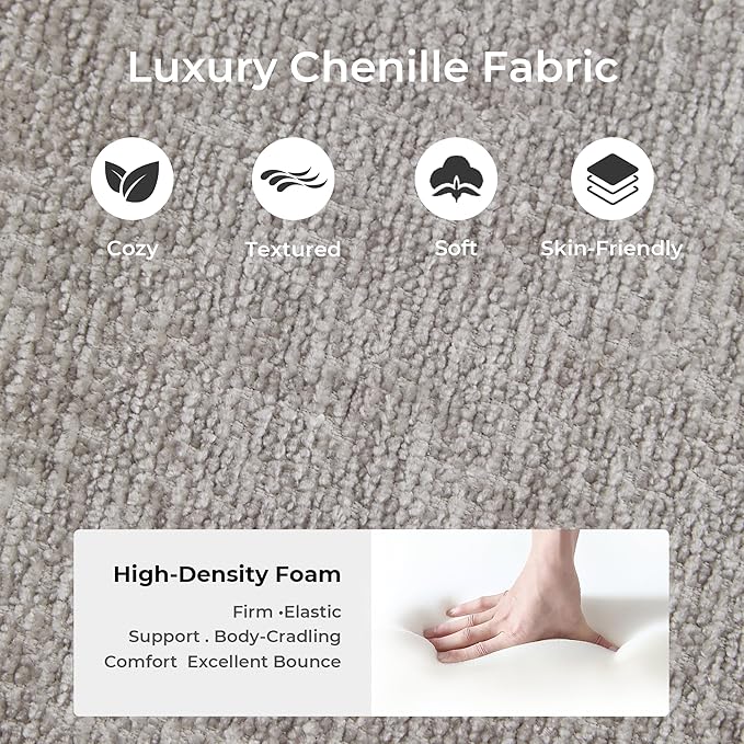 WELAX 77 Convertible Sleeper Sofa Bed Boneless Cloud Queen Futon Couches with 2 Pillows &amp Removable Armrests Chenille Folding Floor Couch No Assembly for Bedroom Living Room Light Grey