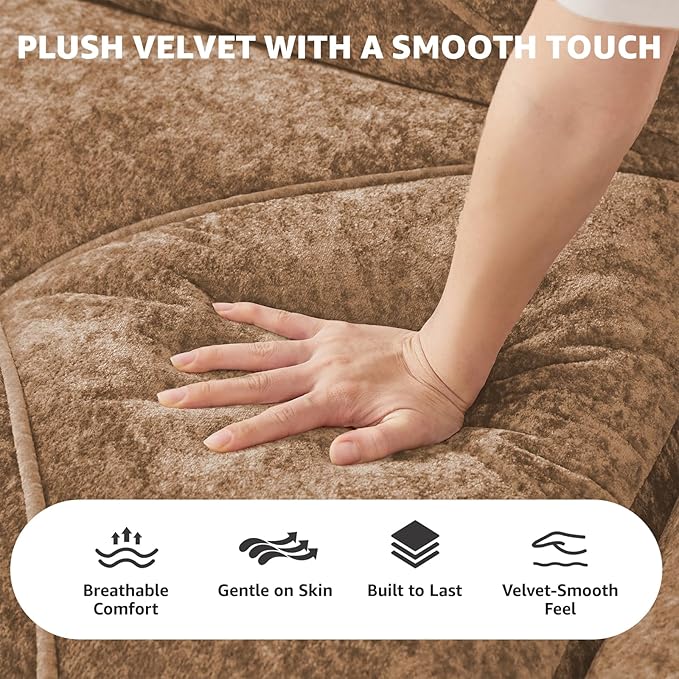 Camel 4-Seater Sectional Couches for Living Room Velvet Fabric Boneless Couch in a Box No Assembly Cloud Modular Sectional Sofa Foam Couch Compressed Sofa Set for Apartment Sofas para Sala