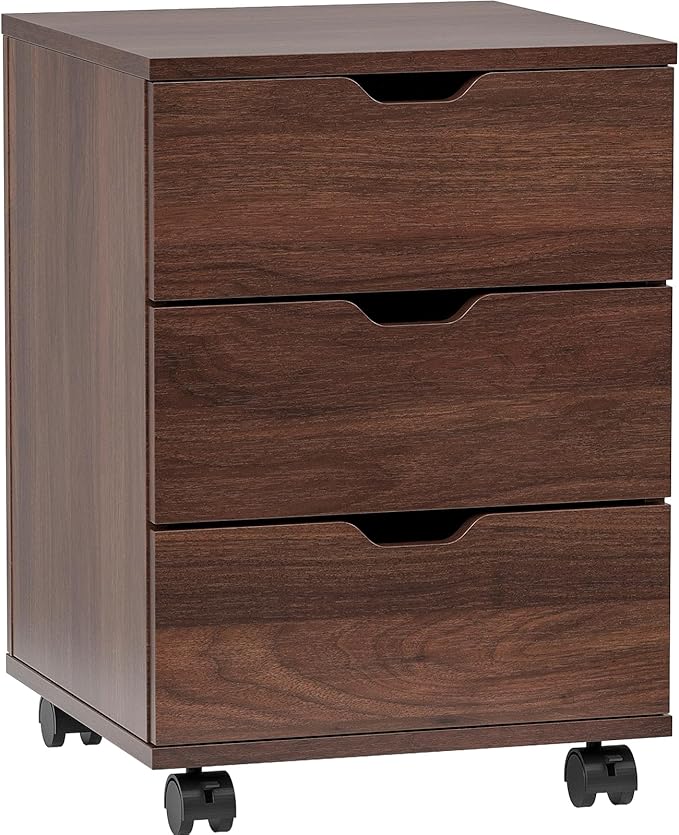 Vertical File Cabinet 3 Drawer Mobile File Cabinet Under Desk Wooden Filing Cabinet Storage Organization Filing Cabinet with Wheels for Home Office (Brown)