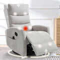cinkehome Small Swivel Rocker Recliner Chair with Heated Massage Upholstered Nursery Glider Recliner Chair High Back Side Pocket (Beige Chenille Fabric)