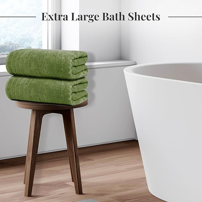 Tens Towels Pack of 2 Extra Large Bath Sheets 35 x 70 Inches 100% Cotton Larger &amp Lighter Weight Quicker to Dry Super Soft &amp Absorbent Oversized Bath Towels Green