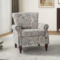 HULALA HOME Modern Wingback Accent Chair with Wood Legs &amp Removable Cushion Comfy Upholstered Armchair with Nailhead Trim Floral Pattern Single Sofa Chair for Living Room Bedroom Grey