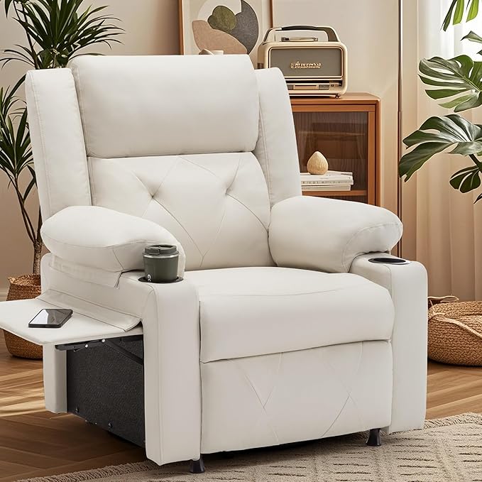 Aklaus Recliner Chair with Foldable Side Table Massage and Heat Reclining Chair Home Theater Seating Reclining Sofa with Side Pockets Cup Holders for Living Room BedroomIvy