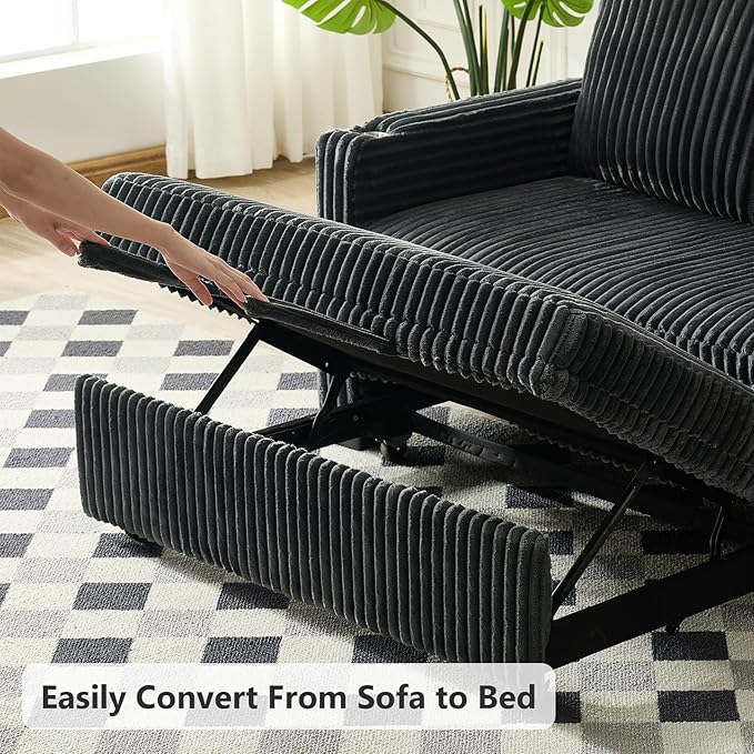 Hommoo Sleeper Sofa Couch with Pull Out Bed Convertible 3 in 1 Futon Lounge Sofa Small Love Seat for Living Room Apartment Comfy Corduroy Reclining Back with Cup Holder and USB Ports 53 Grey