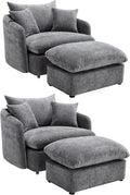 46.1 Wide Swivel Accent Chair with Ottoman Set of 2 Modern Swivel Barrel Chair for Living Room 360 Degree Oversized Accent Chair Upholstered Sofa Armchair for Bedroom Chenille Grey