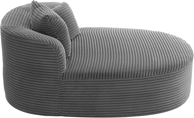 Modern Corduroy Fabric Chaise Lounge Chair Indoor Boneless Couch 51.6 Sofa Bed with Two Supportive Pillows for Living Room Office (Gray/R1)