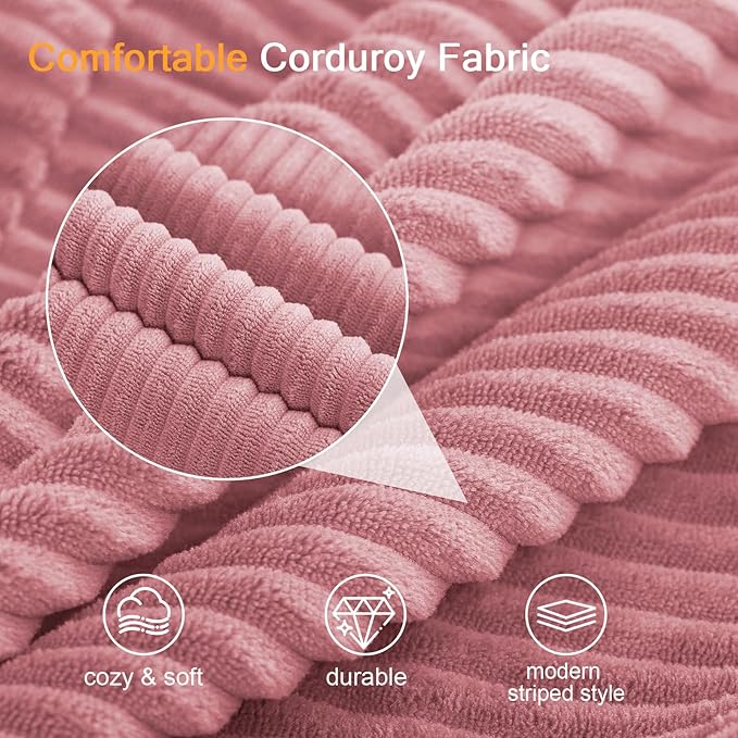 COMAX Convertible Sofa Bed Queen Corduroy Folding Floor Couch Pull Out Couch Bed Futon Sleeper with Pillows Fold Out Boneless Sofa Comfy Lounge Mattress Loveseat for Living Room Bedroom Pink