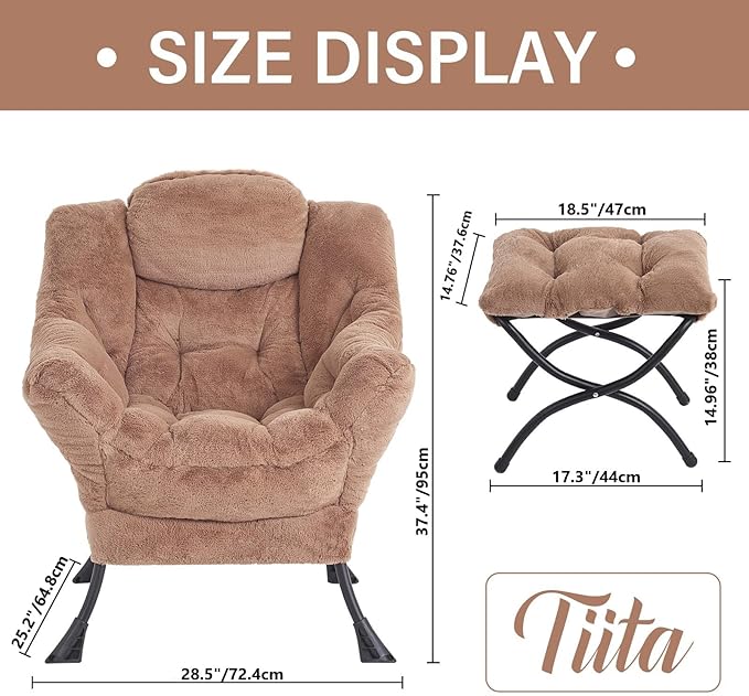 Tiita Lazy Chair with Ottoman Modern Large Accent Lounge Chair Leisure Sofa Armchair with Ottoman Reading Chair with Footrest for Bedroom Living Room Dorm Rooms Garden and Courtyard