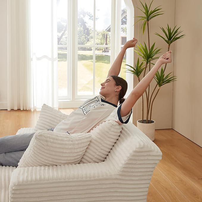 KEIKI 78.7 Oversized Chaise Lounge Indoor Modern Corduroy Boneless Couch with Pillows Deep Seat Sleeper Sofa Bed No Assembly Perfect for Apartment &amp Studio Spaces