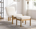 EALSON Modern Accent Chair with Ottoman White Boucle Upholstered Seater with High Backs Unique Design Wood Frame Armless for Living Room/Bedroom Reading/Office Use