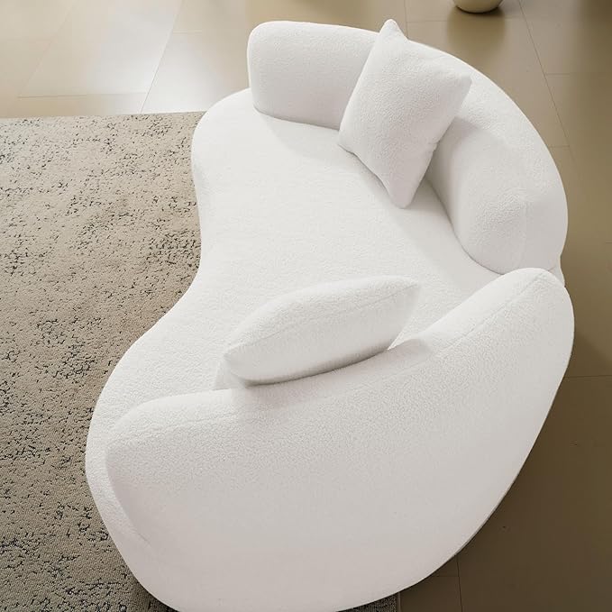 KEIKI 66.93 Cloud Sofa Curved Loveseat Sofa Teddy Velvet Compression Couch for Living Room Guest Bedroom No Assembly Required White