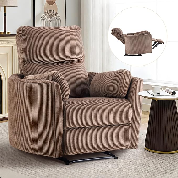 Furnimart Oversized Manual Recliner Chair for Adults 30 Extra-Wide Corduroy Recliner with Chunky Cushion High Back &amp Padded Armrests Comfy Chair for Living Room Bedroom Home Heater(Brown)