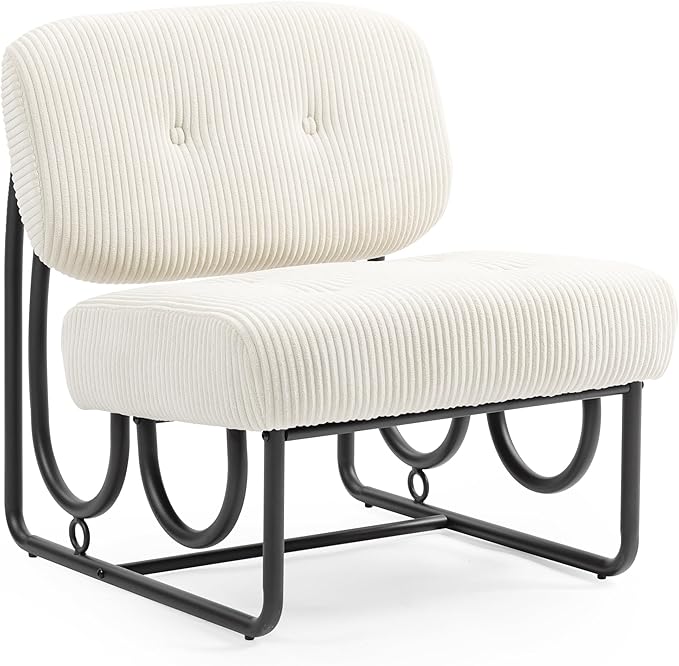 Armless Accent Chair Beige Upholstered Chair for Bedroom Comfy Modern Chair for Living Room Small Space Mid Century Accent Chair No Arm Lounge Chair