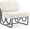 Armless Accent Chair Beige Upholstered Chair for Bedroom Comfy Modern Chair for Living Room Small Space Mid Century Accent Chair No Arm Lounge Chair