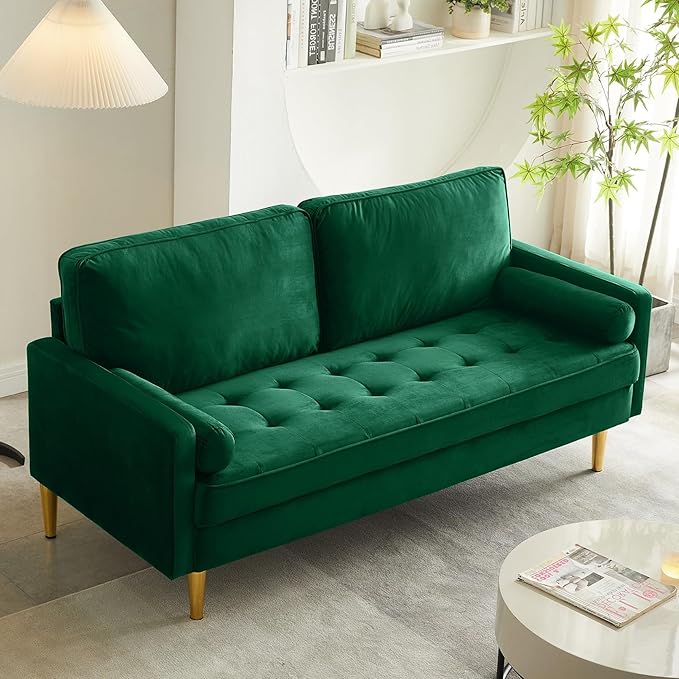 66.9“ Loveseat SofaModern Velvet Small CouchButton Tufted Upholstered Furnituremini CouchSmall loveseat with 2 PillowsSuitable for Living Room Bedroom Apartment. (Green)