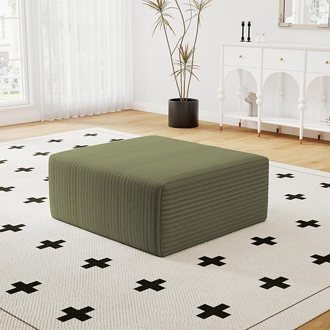 27 Sofa Ottoman Corduroy Upholstered Deep Seat Comfy Cloud Couch with Movable Ottoman DIY Combination No Assembly Required Green