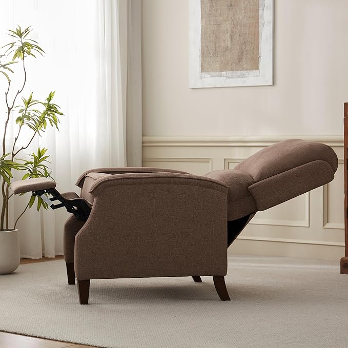 VKNOW Recliner Chair Fabric Recliner with Soft Armrest Home Theater Seating with Adjustable Push Back and Lumbar Support Single Sofa for Adults Lounge Chair for Living Room Bedroom（Brown）