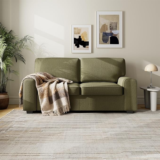 69.6 Modern Loveseat Sofa with Chenille Fabric - Deep Seat 2-Seater Couch Spring Cushion &amp Sturdy Metal Frame Cozy Small Sofa for Living Room Bedroom Office Apartment (Green) | Loveseat Sofa