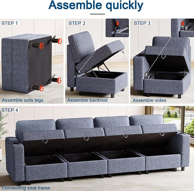 Armrest Module for Modular Sectional Sofa Couch Sofa Armrest with Cup Holder Couch Caddy with Storage Wireless Charging Stand &amp LED Light IncludedBlue