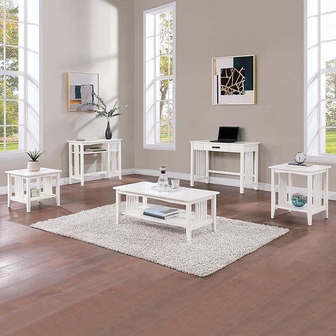 OSP Home Furnishings Sierra Writing Desk with Pull-Out Drawer and Mission Style Side Panels White