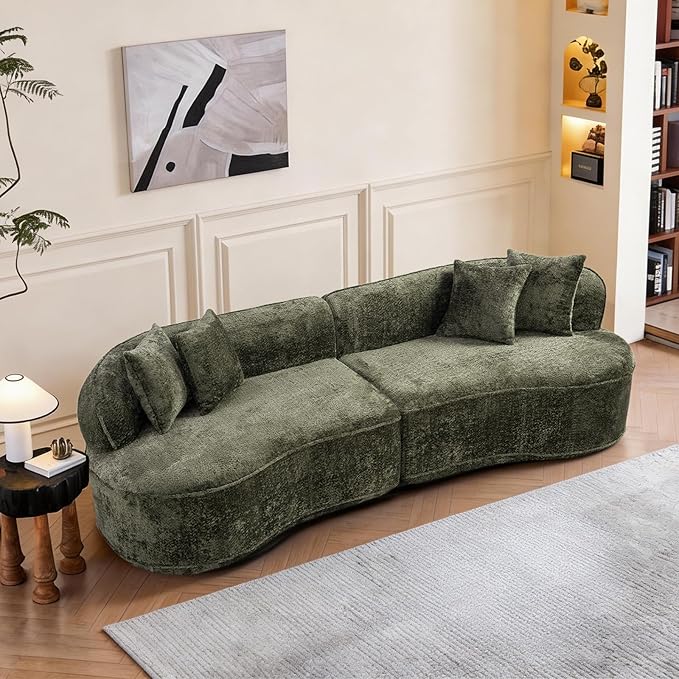Modular Sectional Sofa Cloud Boneless Couch with Layered Cushion Upholstered Sofa in a Box Flexible Module Combination for Living Room No Assembly (Green 114”)