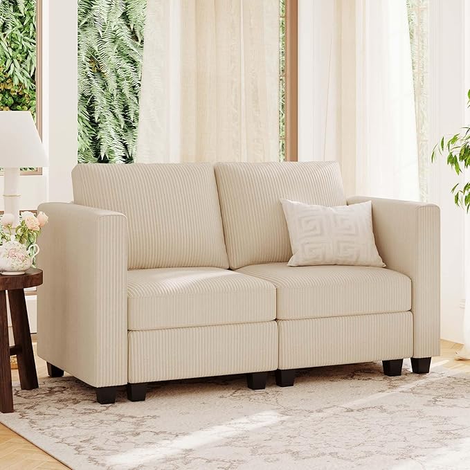 Belffin Corduroy Loveseat Luxury Modular Love Seat with Storage Modern Couch for Living Room Beige